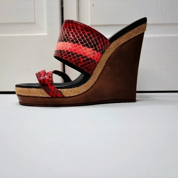 DIANE VON FURSTENBERG Wood Wedge Platform Sandals Size 8 - Picture 2 of 12